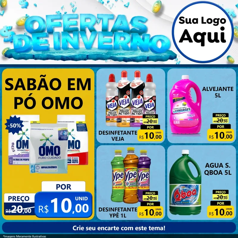 Modelo de Rede Social para Feed Facebook com o tema Ofertas de Inverno para Produtos de Limpeza