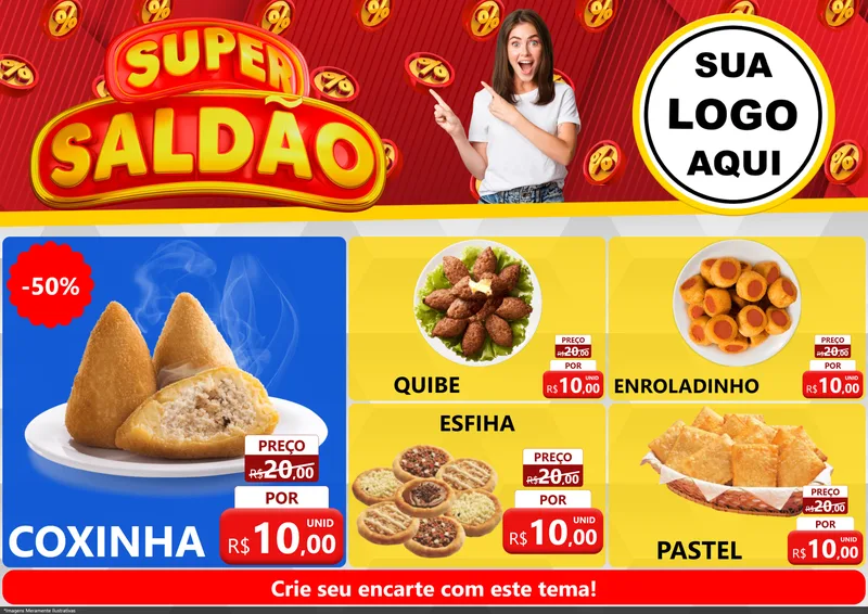 Modelo de Encarte para Encarte A4 Horizontal com o tema Super Saldão para Salgadaria