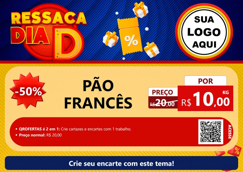 Modelo de Cartaz para Cartaz A4 Horizontal com o tema Ressaca Dia D para Padaria