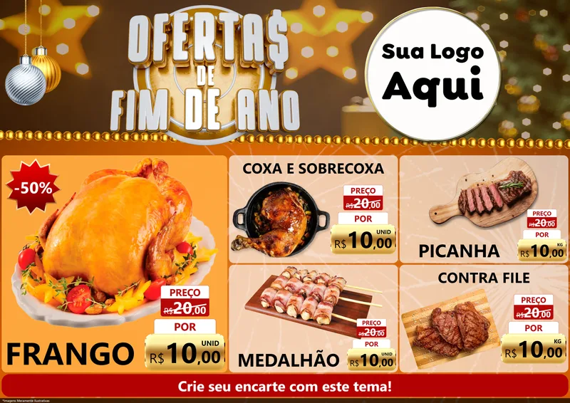 Modelo de Encarte para Encarte A4 Horizontal com o tema Ofertas de Fim de Ano para Assados