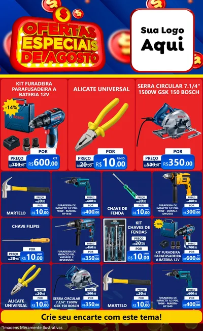 Modelo de Encarte para Encarte Grande com o tema Ofertas Especiais de Agosto para Maquinas e Ferramentas