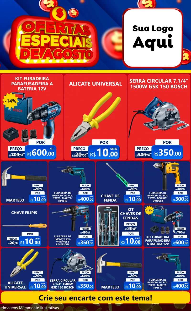 Modelo de Encarte para Encarte Grande com o tema Ofertas Especiais de Agosto para Maquinas e Ferramentas