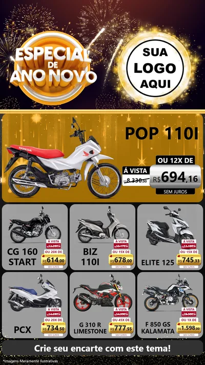 Modelo de Rede Social para Stories com o tema Especial de Ano Novo para Concessionaria de Motos