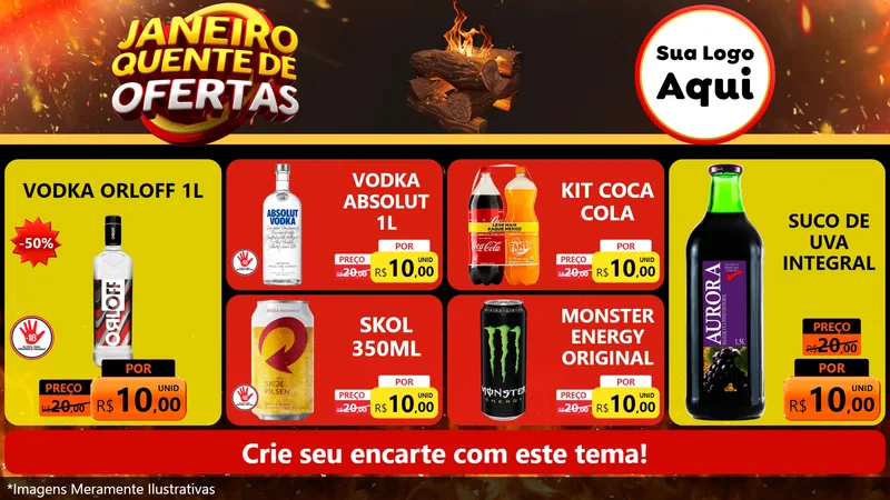 Modelo de TV para TV Horizontal com o tema Janeiro Quente de Ofertas para Distribuidora de bebidas