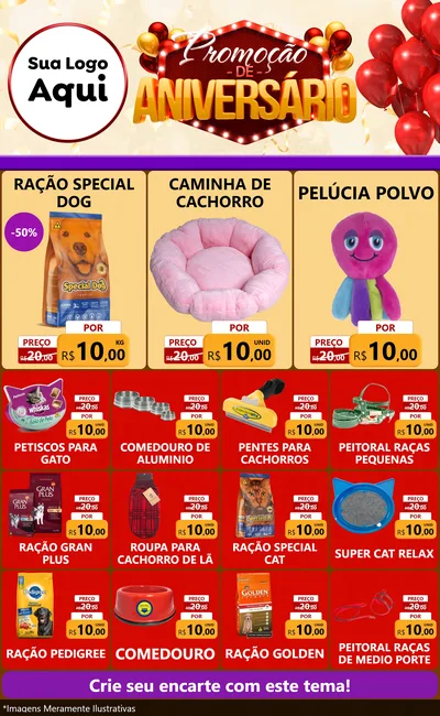Modelo de Encarte para Encarte Grande com o tema Promoção de Aniversário para Pet Shop