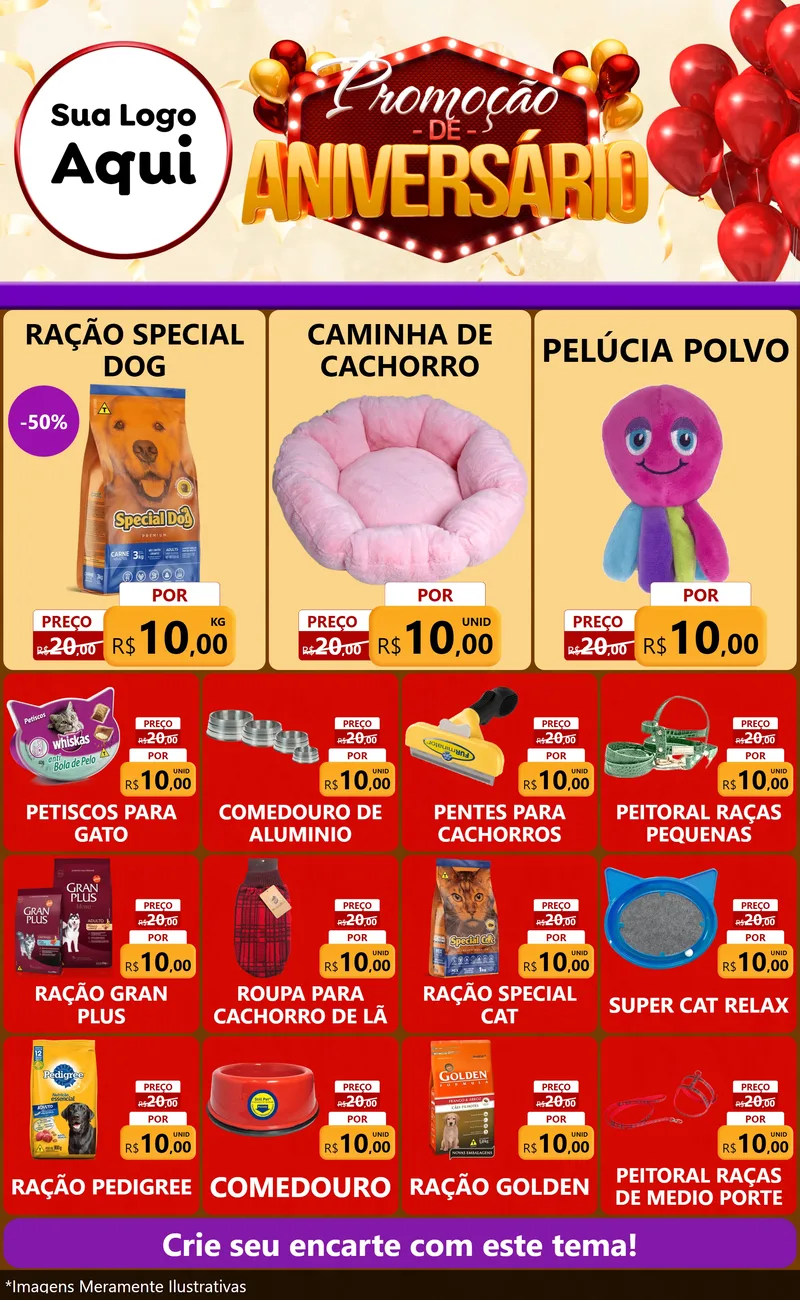 Modelo de Encarte para Encarte Grande com o tema Promoção de Aniversário para Pet Shop