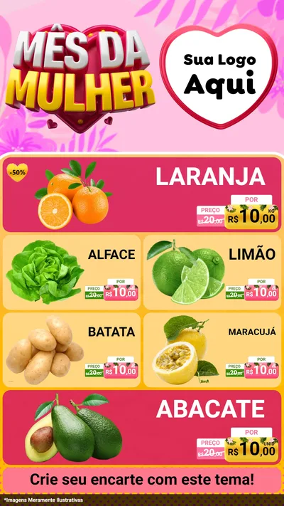 Modelo de TV para TV Vertical com o tema Mês da Mulher para Hortifrúti