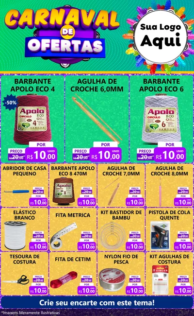 Modelo de Encarte para Encarte Grande com o tema Carnaval de Ofertas para Armarinho e Aviamentos