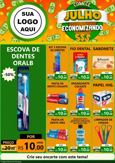 Modelo de Encarte para Encarte A4 Vertical com o tema Comece Julho Economizando para Higiene Pessoal