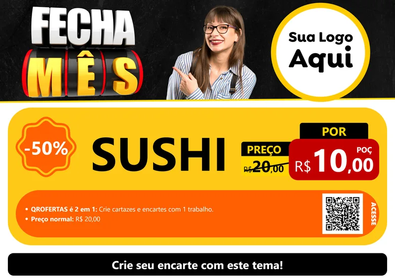 Modelo de Cartaz para Cartaz A4 Horizontal com o tema Fecha Mês para Comida japonesa