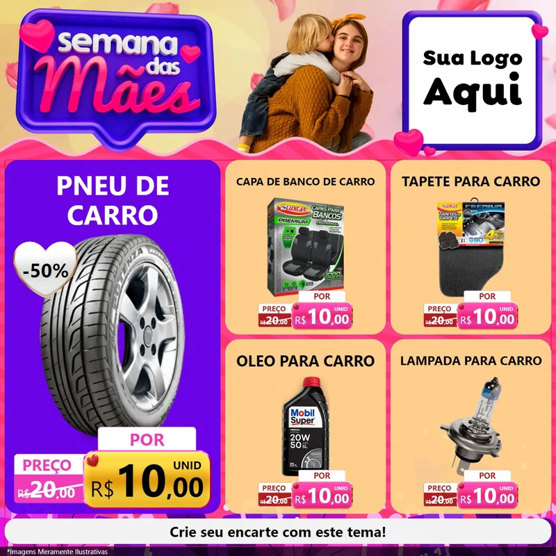 Modelo de Rede Social para Feed Facebook com o tema Semana das Mães para Auto peças