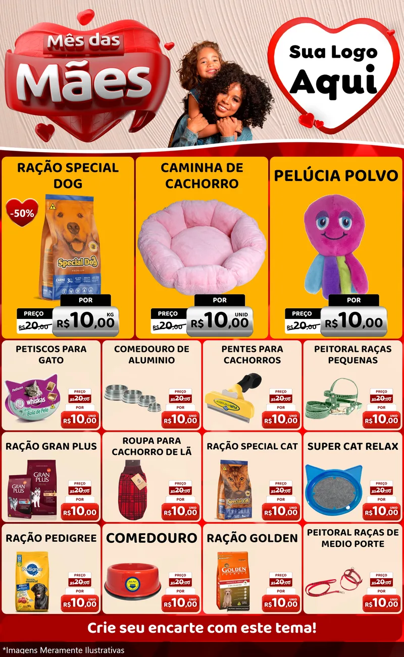 Modelo de Encarte para Encarte Grande com o tema Mês das Mães para Pet Shop
