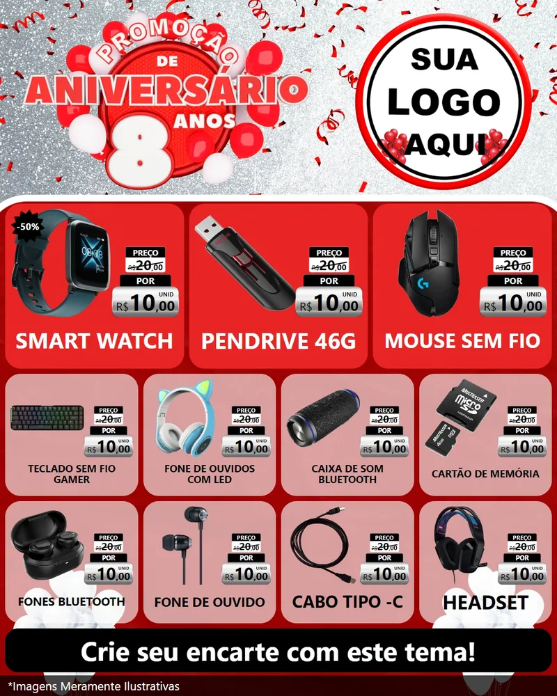 Modelo de Rede Social para Feed Instagram com o tema Promoção de Aniversário - 8 Anos para Informática