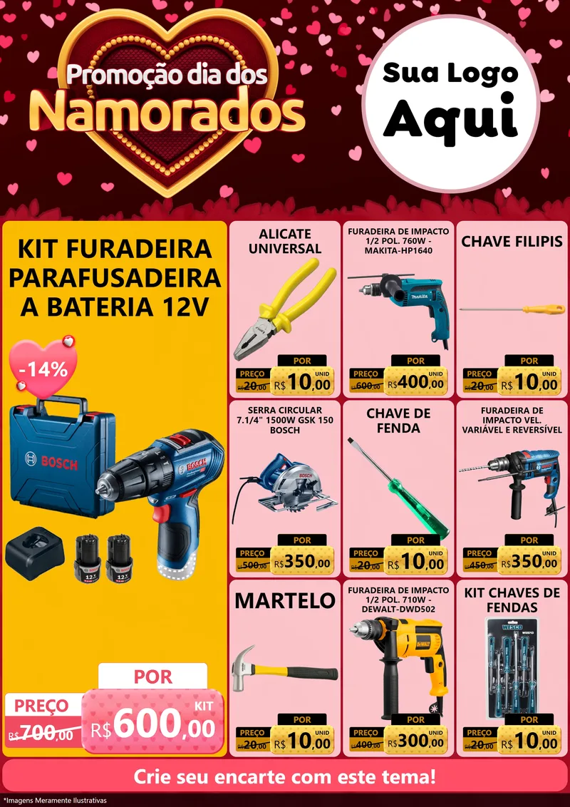 Modelo de Encarte para Encarte A4 Vertical com o tema Promoção Dia Dos Namorados para Maquinas e Ferramentas
