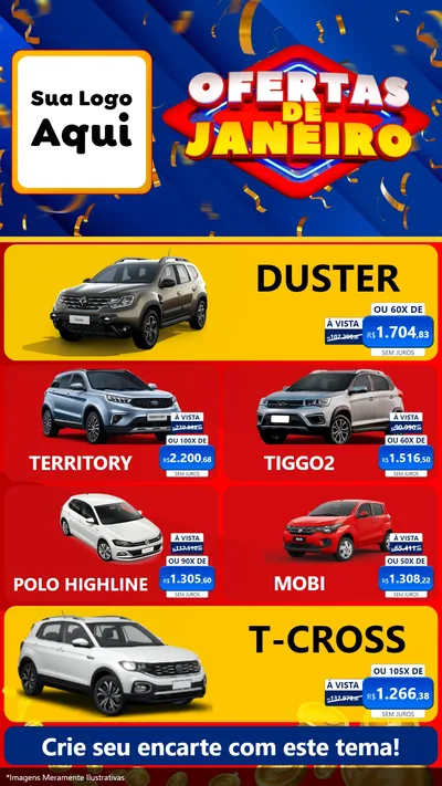 Modelo de TV para TV Vertical com o tema Ofertas de Janeiro para Concessionaria de Carros