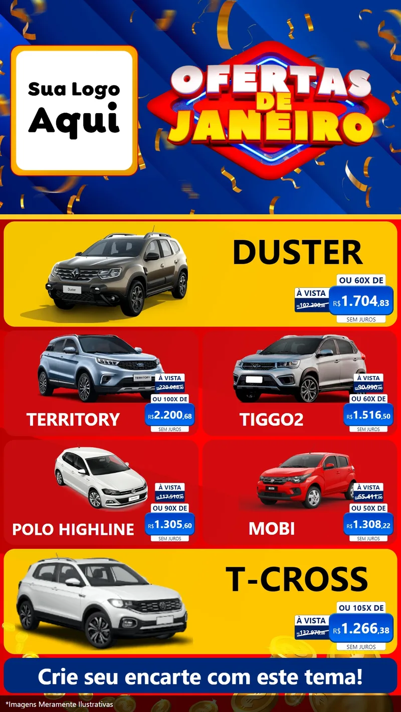 Modelo de TV para TV Vertical com o tema Ofertas de Janeiro para Concessionaria de Carros