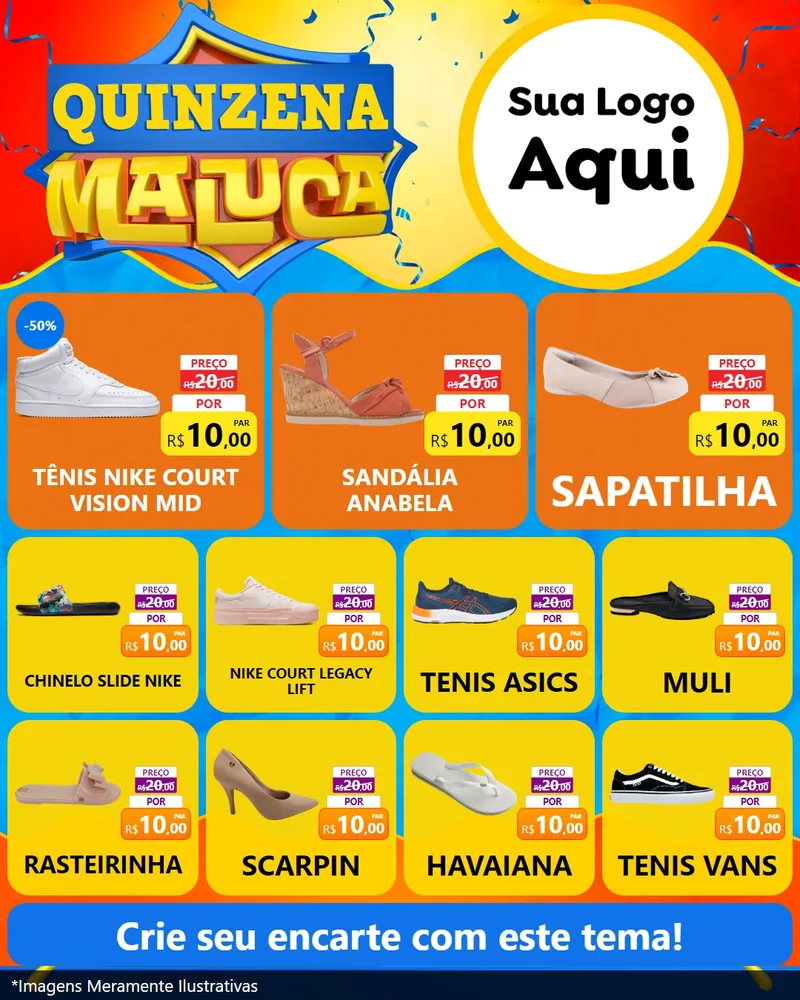 Modelo de Rede Social para Feed Instagram com o tema Quinzena Maluca para Calçados