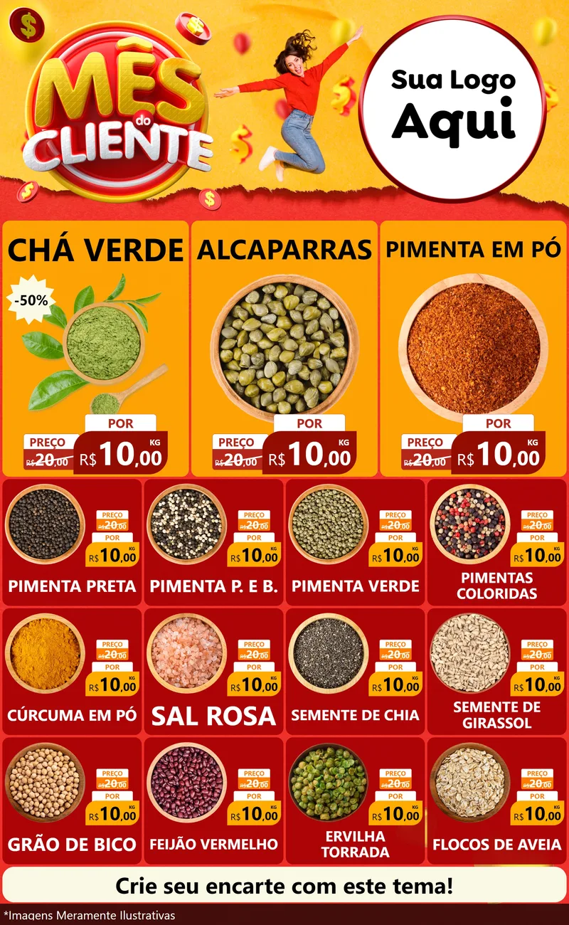 Modelo de Encarte para Encarte Grande com o tema Mês do Cliente para Produtos Naturais