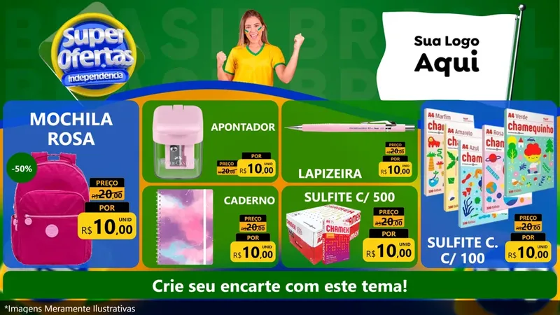 Modelo de TV para TV Horizontal com o tema Super Ofertas de Independência para Papelaria