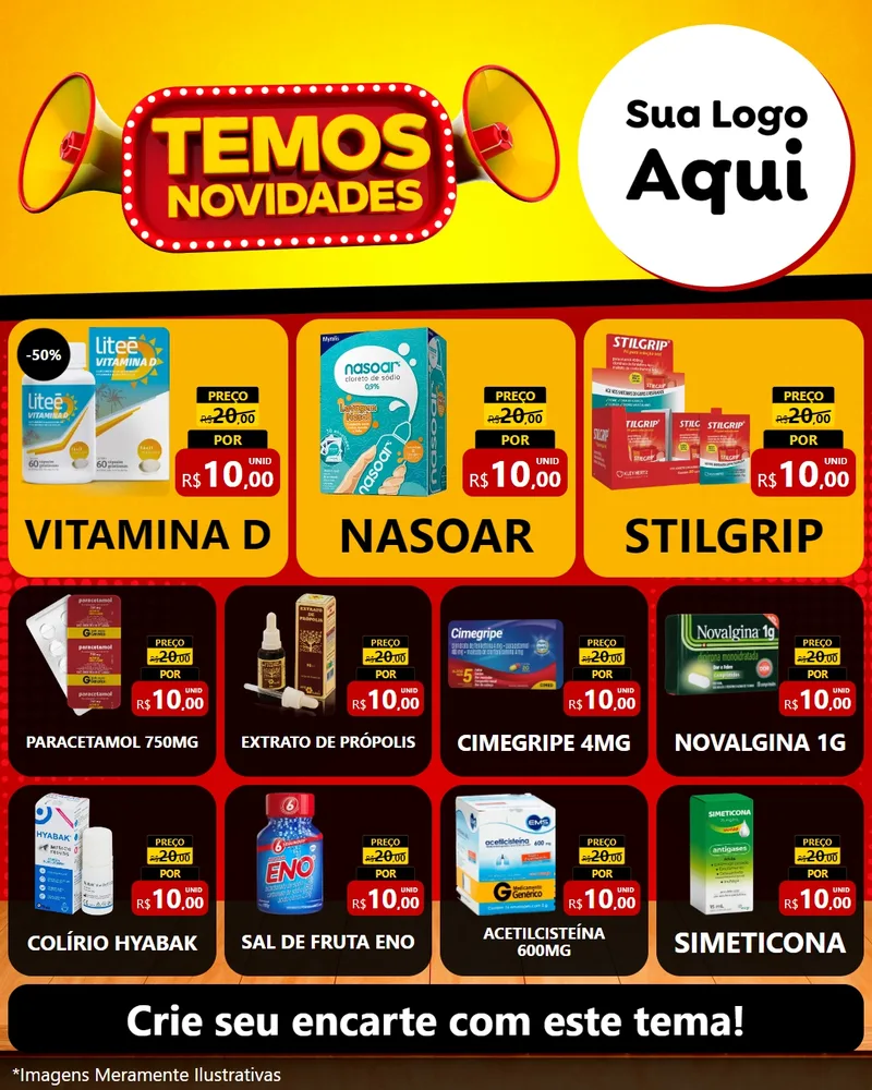 Modelo de Rede Social para Feed Instagram com o tema Temos Novidades para Farmácia