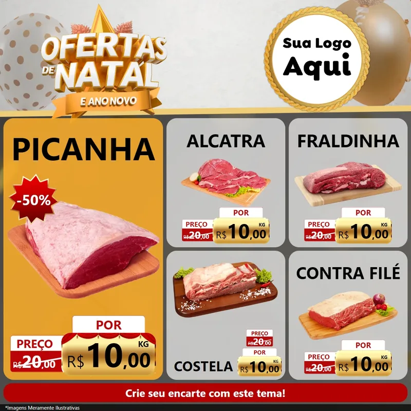 Modelo de Rede Social para Feed Facebook com o tema Ofertas De Natal E Ano Novo para Açougue