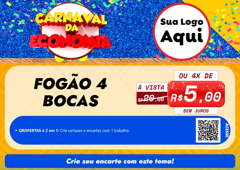 Modelo de Cartaz para Cartaz A4 Horizontal com o tema Carnaval da Economia para Móveis e Eletro