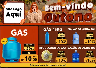 Modelo de Encarte para Encarte A4 Horizontal com o tema Bem-vindo Outono para Água e gás