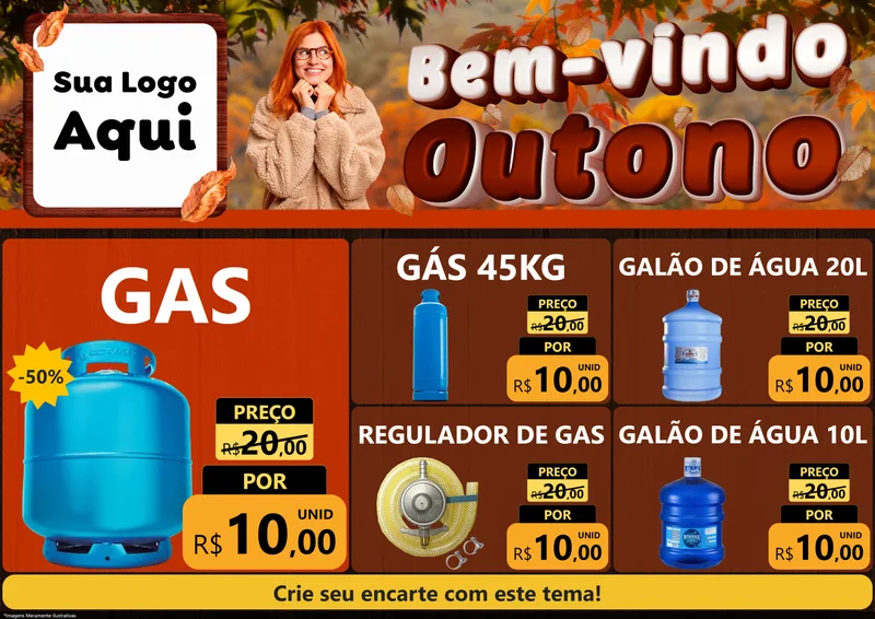 Modelo de Encarte para Encarte A4 Horizontal com o tema Bem-vindo Outono para Água e gás