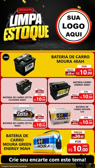 Modelo de TV para TV Vertical com o tema Operação Limpa Estoque para Baterias Elétricas