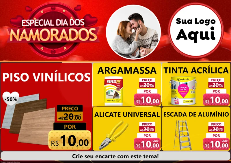 Modelo de Encarte para Encarte A4 Horizontal com o tema Especial Dia Dos Namorados para Material para Construção