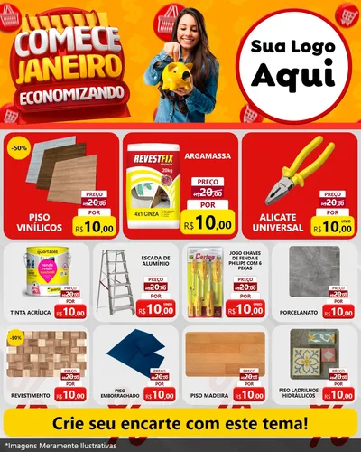 Modelo de Rede Social para Feed Instagram com o tema Comece Janeiro Economizando para Material para Construção