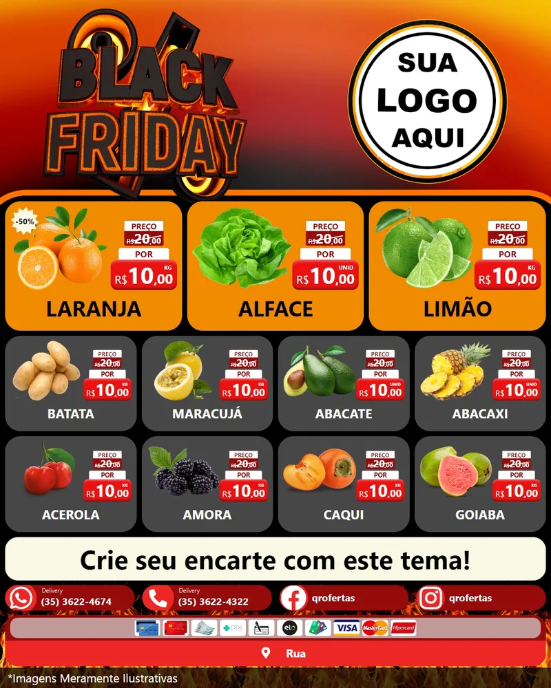 Modelo de Rede Social para Feed Instagram com o tema Black Friday para Hortifrúti