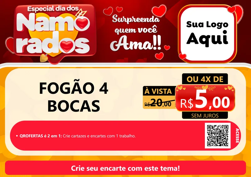 Modelo de Cartaz para Cartaz A4 Horizontal com o tema Especial Dia dos Namorados para Móveis e Eletro
