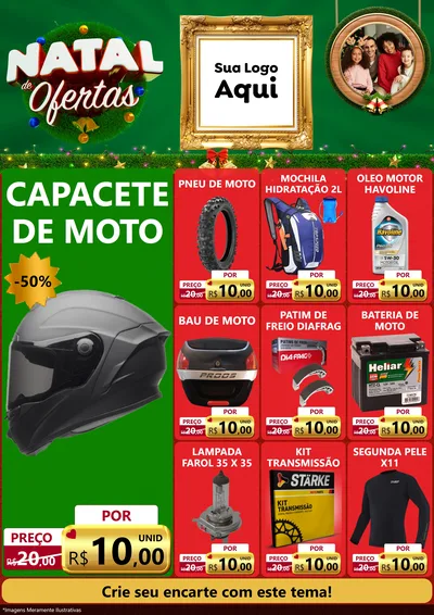 Modelo de Encarte para Encarte A4 Vertical com o tema Natal de Ofertas para Moto peças