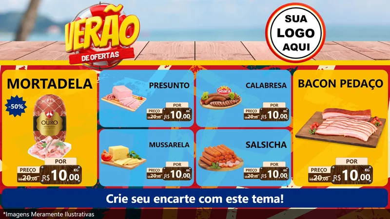Modelo de TV para TV Horizontal com o tema Verão de Ofertas para Frios e Laticínios