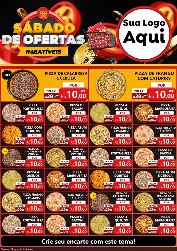 Modelo de Encarte para Encarte A4 Vertical com o tema Sábado de Ofertas Imbatíveis para Pizzaria