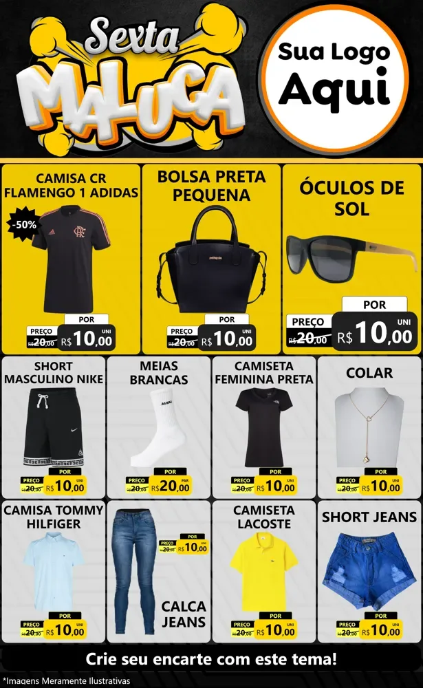 Modelo de Encarte para Encarte Grande com o tema Sexta Maluca para Roupas e acessórios