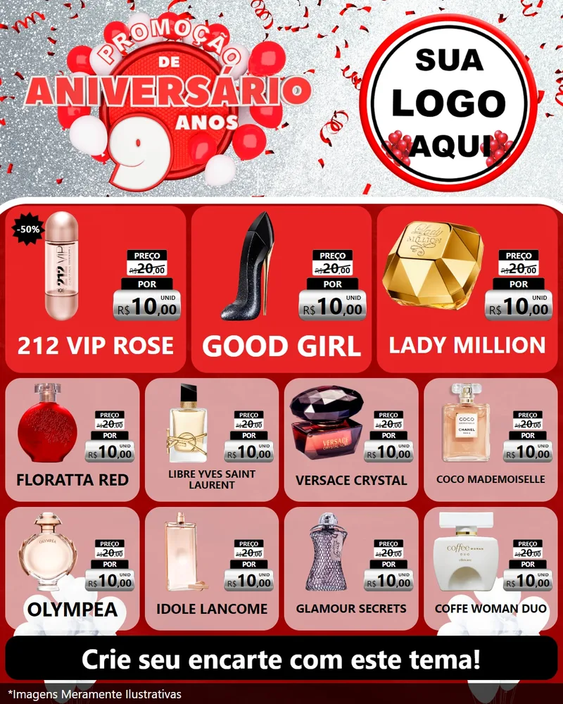 Modelo de Rede Social para Feed Instagram com o tema Promoção de Aniversário - 9 Anos para Perfumes