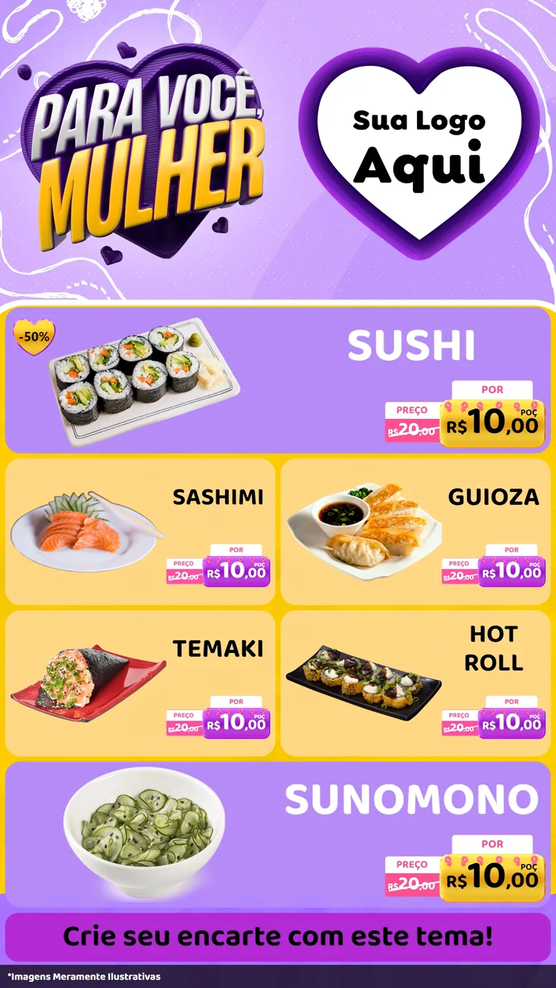 Modelo de TV para TV Vertical com o tema Para Você, Mulher para Comida japonesa