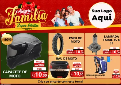 Modelo de Encarte para Encarte A4 Horizontal com o tema Alegria em Família Super Ofertas - Natal para Moto peças