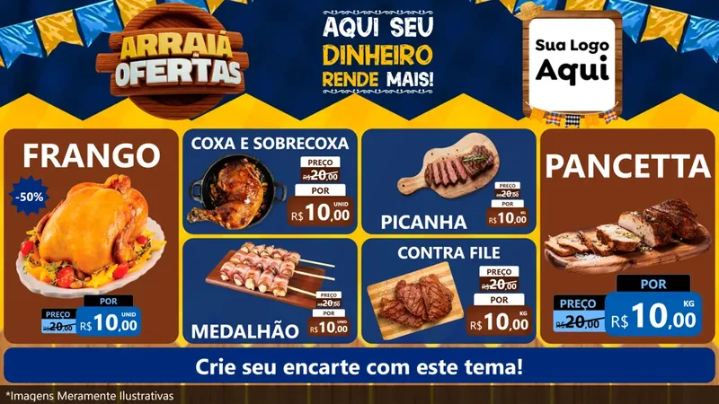 Modelo de TV para TV Horizontal com o tema Arraiá de Ofertas - Junina para Assados