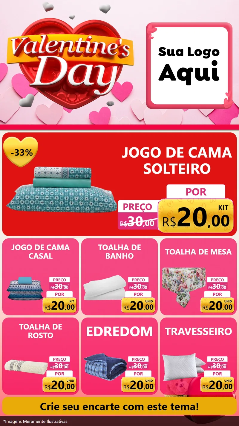 Modelo de Rede Social para Stories com o tema Valentine's Day para Cama, Mesa e Banho