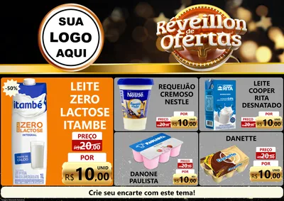 Modelo de Encarte para Encarte A4 Horizontal com o tema Réveillon de Ofertas para Frios e Laticínios