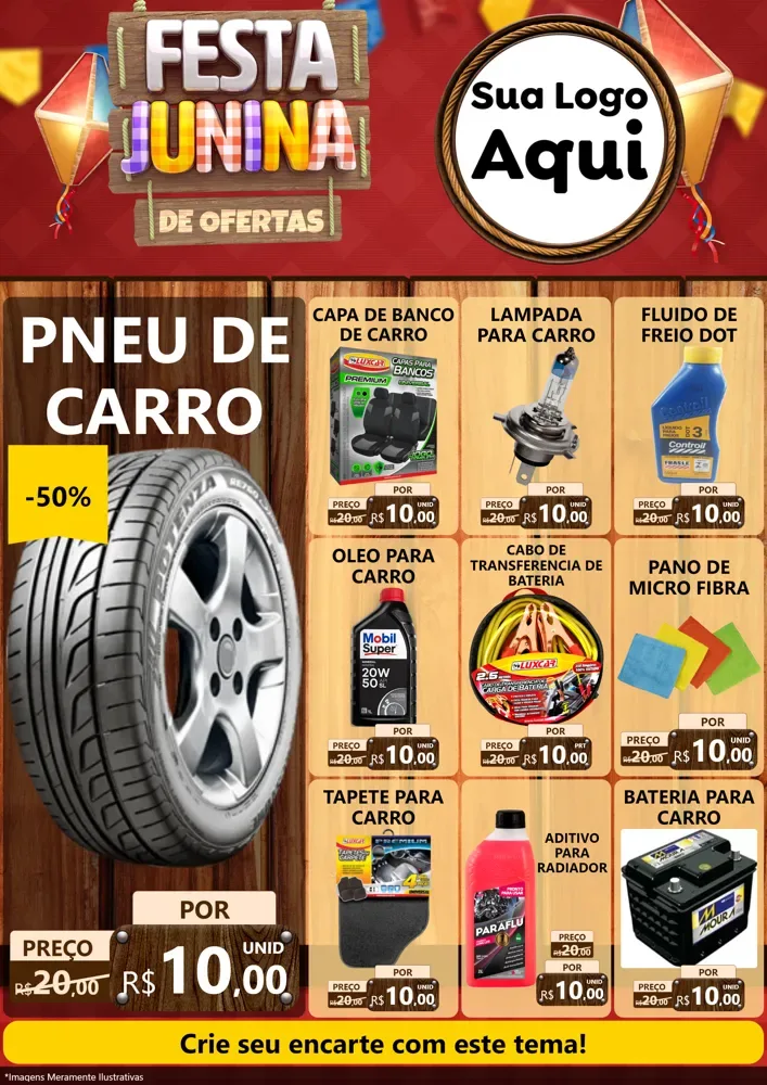 Modelo de Encarte para Encarte A4 Vertical com o tema Festa Junina de Ofertas para Auto peças