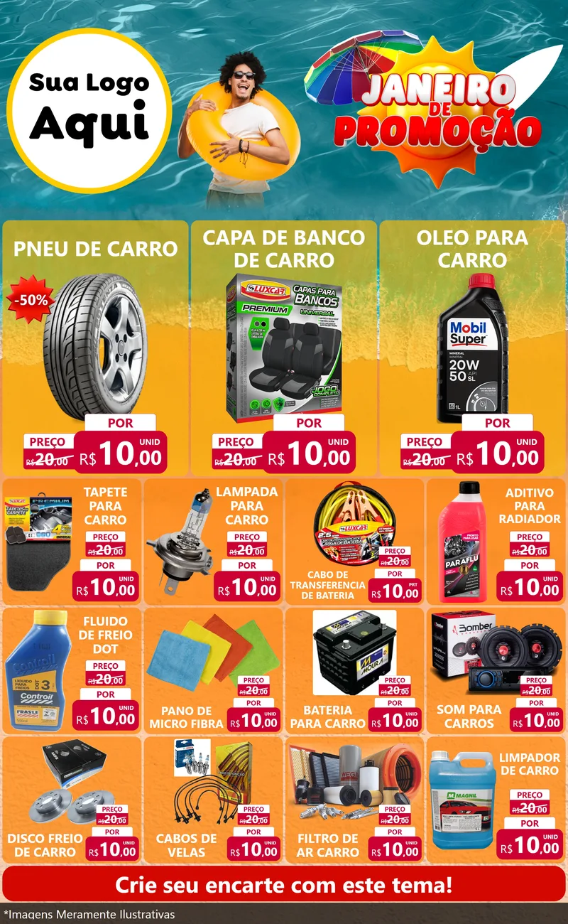 Modelo de Encarte para Encarte Grande com o tema Janeiro de Promoção para Auto peças