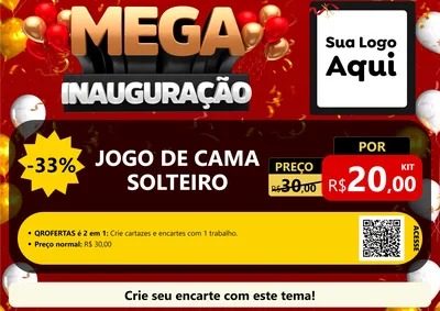 Modelo de Cartaz para Cartaz A4 Horizontal com o tema Mega Inauguração para Cama, Mesa e Banho