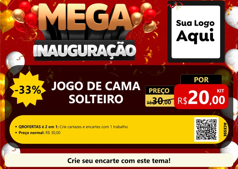 Modelo de Cartaz para Cartaz A4 Horizontal com o tema Mega Inauguração para Cama, Mesa e Banho