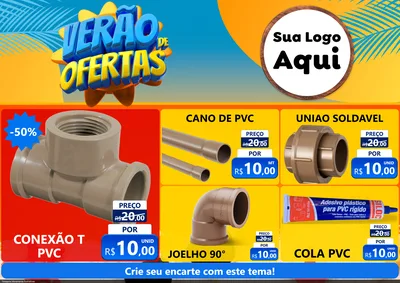 Modelo de Encarte para Encarte A4 Horizontal com o tema Verão de Ofertas para Tubos e conexões