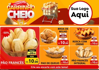 Modelo de Encarte para Encarte A4 Horizontal com o tema Promoção carrinho cheio para Padaria