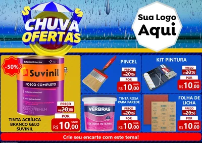 Modelo de Encarte para Encarte A4 Horizontal com o tema Chuva de Ofertas para Tintas e Ferramentas